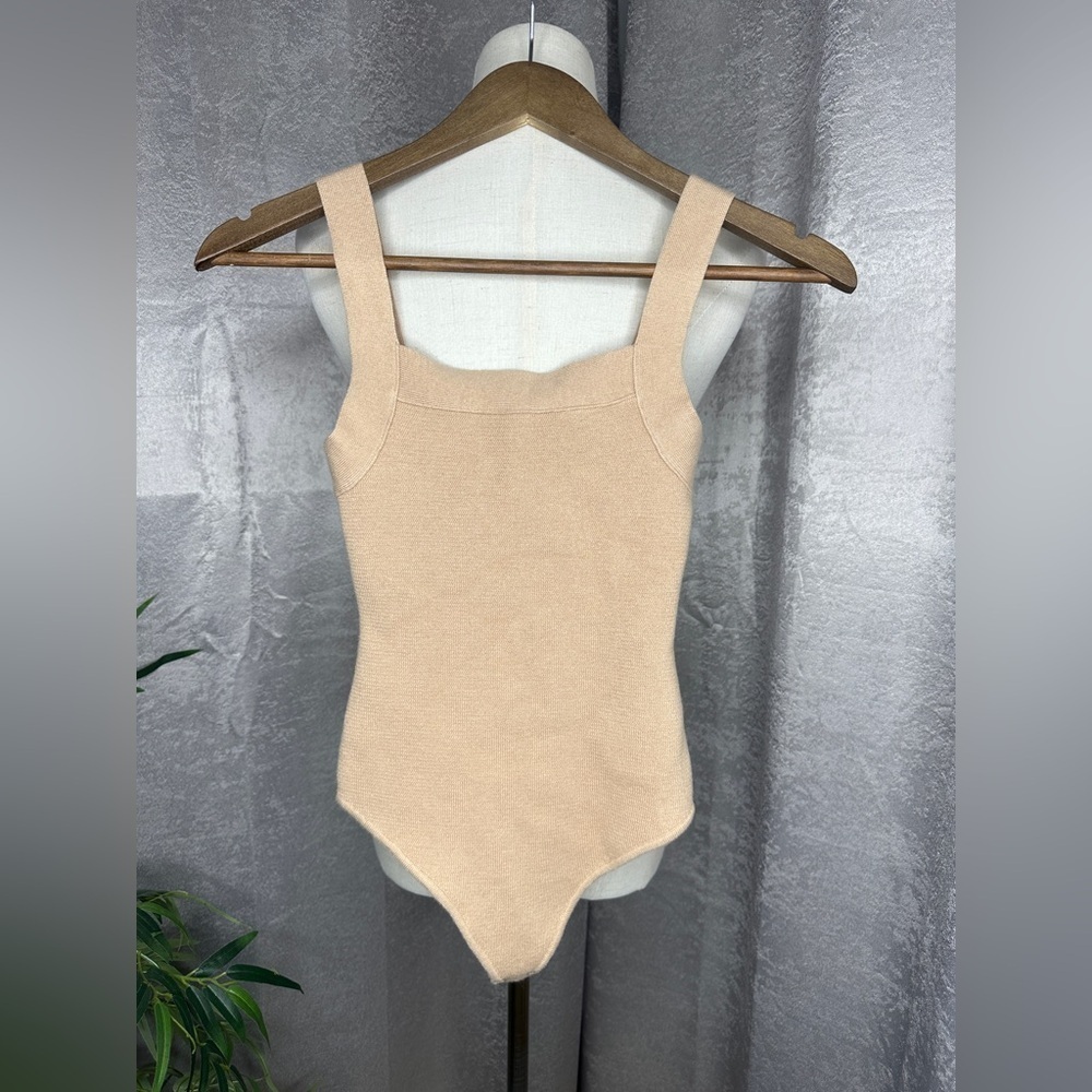 Abercrombie & Fitch Women’s Beige Square Neck Knit Tank Bodysuit Top Sz XS